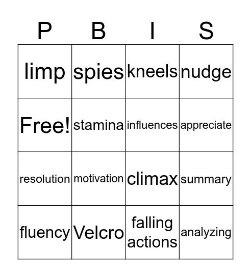 Reading Vocabulary  Bingo Card