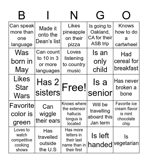 Find Someone Who..  Bingo Card