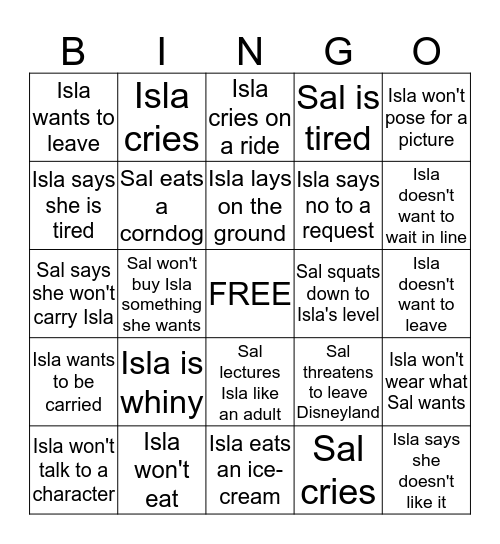 Disneyland 2017 Bingo Card