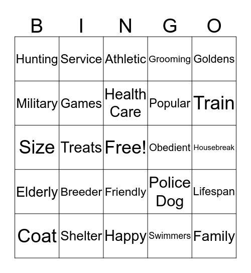 Golden Retrievers Bingo Card