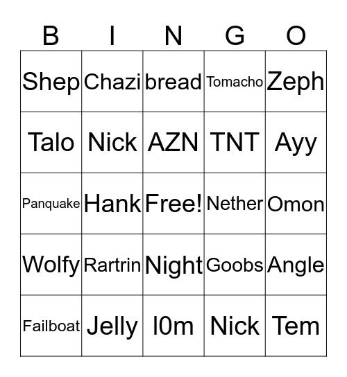 Failboat  Bingo Card