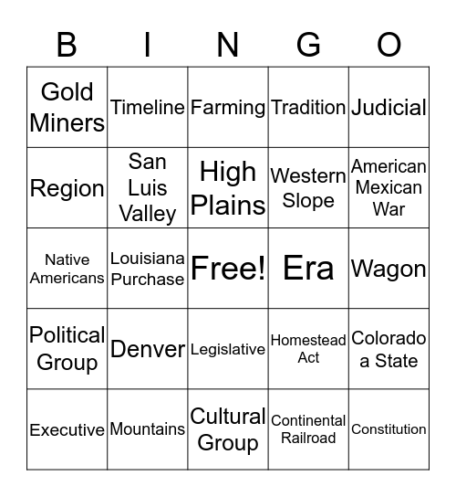 Colorado History Bingo Card