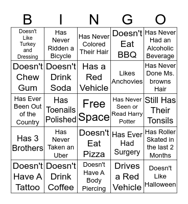 GET TO KNOW ME Bingo Card
