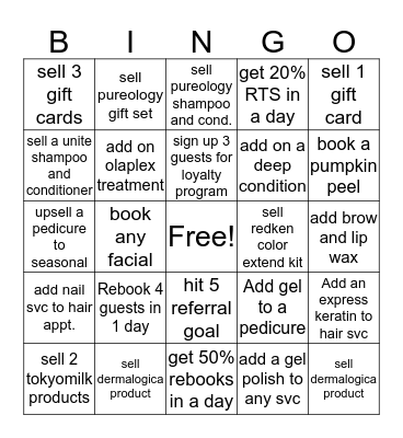 Beauty Bar Bingo Card