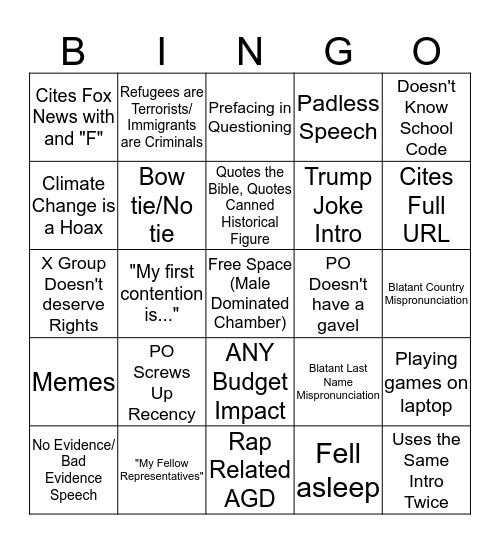 Congress Bingo Card