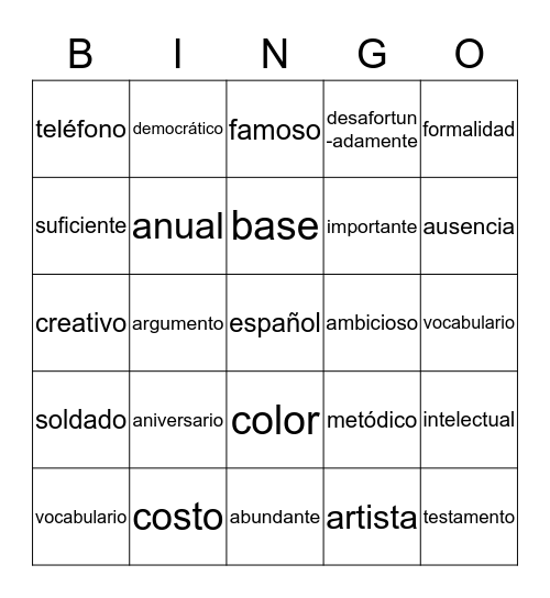 Los cognados Bingo Card