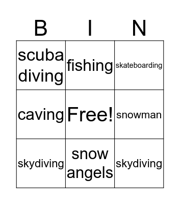 Adventure Bingo Card