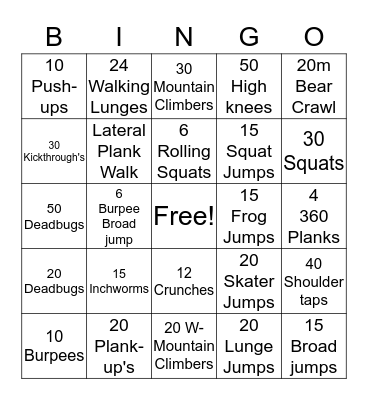KT Personal Trainer Bingo  Bingo Card