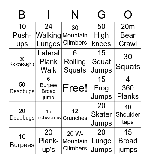KT Personal Trainer Bingo  Bingo Card