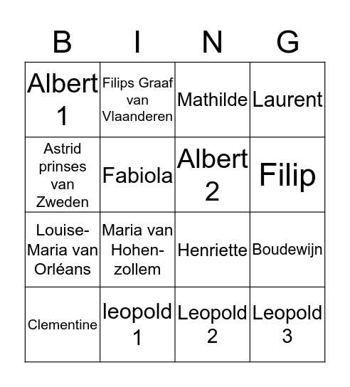Koningshuis Bingo Card