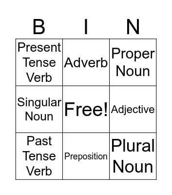Spooky Parts of Speech Bingo Card