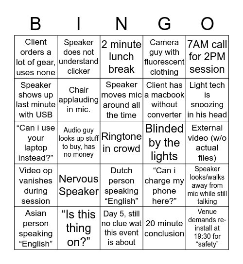 A/V Bingo Card