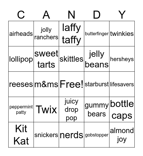 Candy  Bingo Card