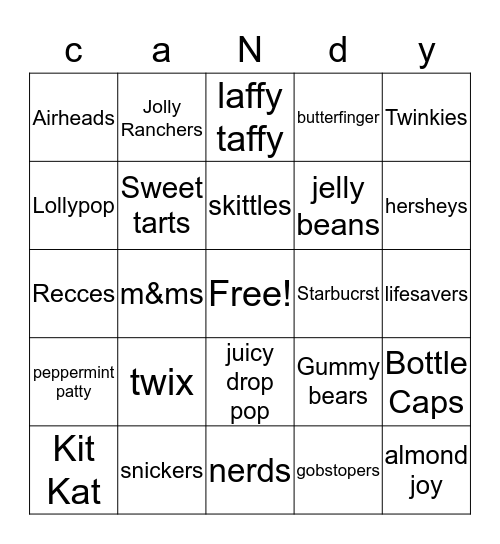 Candy Bingo Card