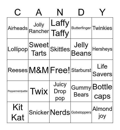 Candy Bingo Card