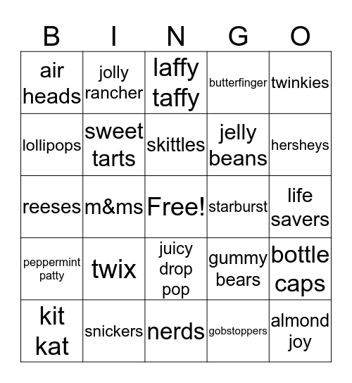 candy Bingo Card