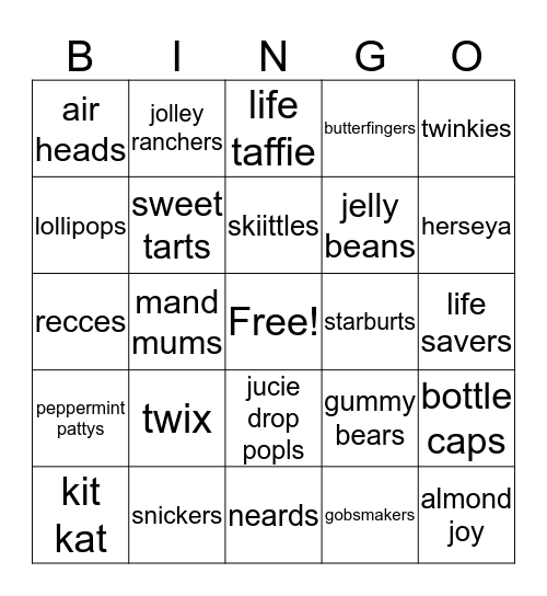 candy Bingo Card