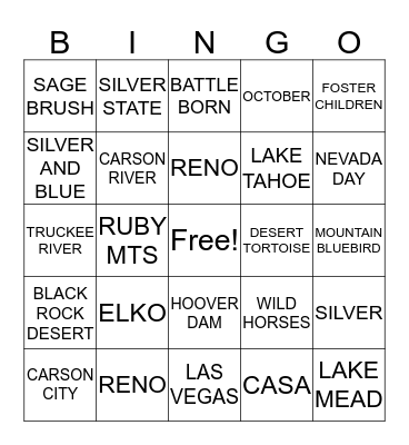 NEVADA DAY BINGO Card