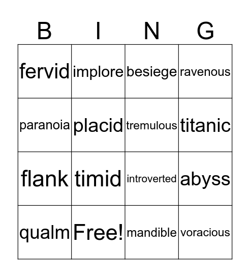 English 10  BING! Bingo Card
