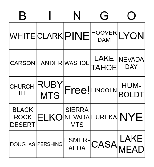 NEVADA DAY BINGO Card