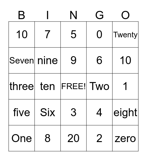 Standard and Word Form Math Bingo Card