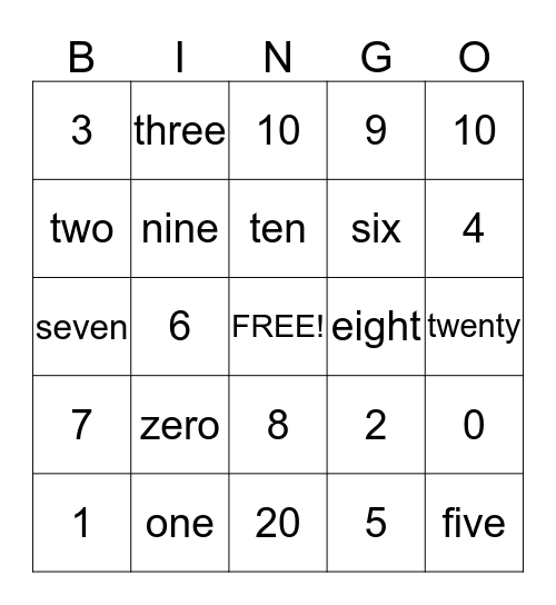 Standrard and Word Form Math Bingo Card