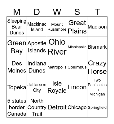 Midwest Region BINGO  Bingo Card