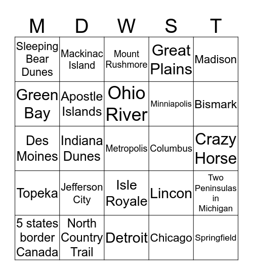 Midwest Region BINGO  Bingo Card