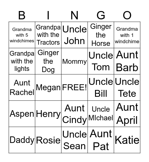 Family and Friends Bingo Card