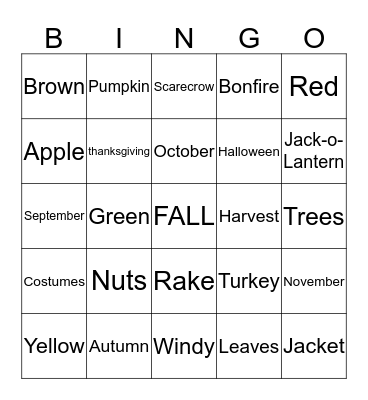 Fall Bingo Card