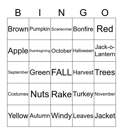 Fall Bingo Card