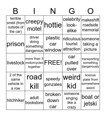 Road Trip Bingo Card