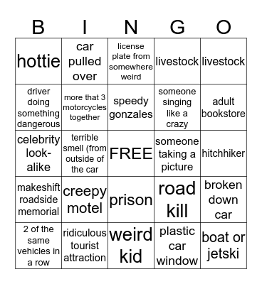 Road Trip Bingo Card