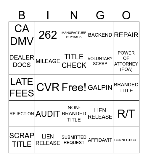 TITLE TEAM BINGO #2 Bingo Card