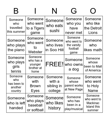 Get to know you Bingo Card