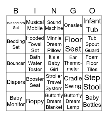Jill's Baby Shower Bingo Card