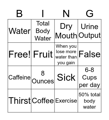 Hydration Facts  Bingo Card