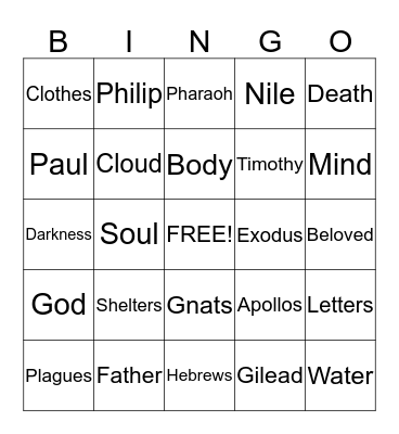 Church bingo Card