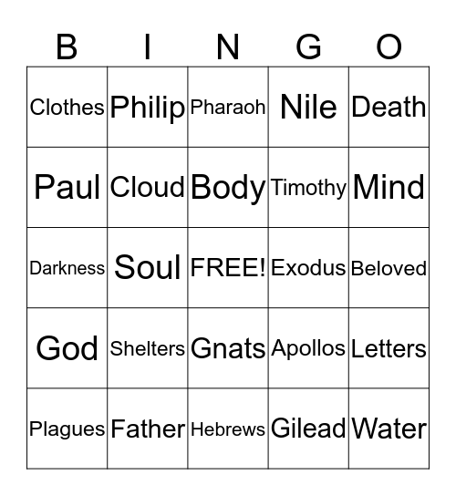 Church bingo Card