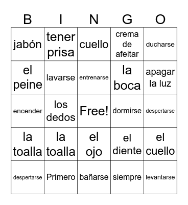 Rutina Diaria Bingo Card