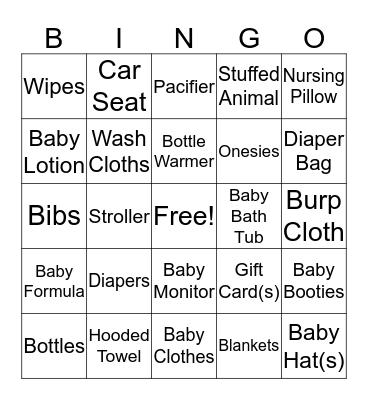 Baby Shower  Bingo Card