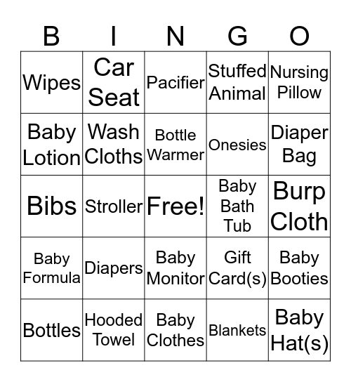 Baby Shower  Bingo Card