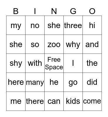 Letterland Bingo Card