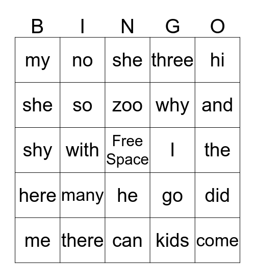 Letterland Bingo Card