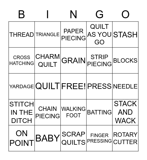 Quilters Bingo Card