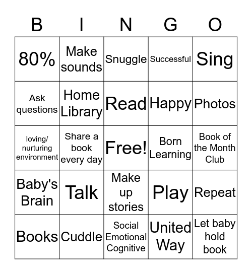 United Way Early Childhood Literacy Bingo Card