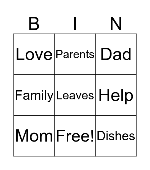 SHOW LOVE FOR OUR PARENTS Bingo Card