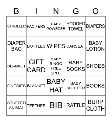 VALERIE'S BABY SHOWER BINGO Card