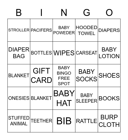 VALERIE'S BABY SHOWER BINGO Card