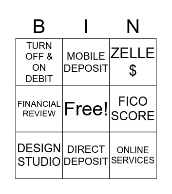 WELLS FARGO BANK Bingo Card